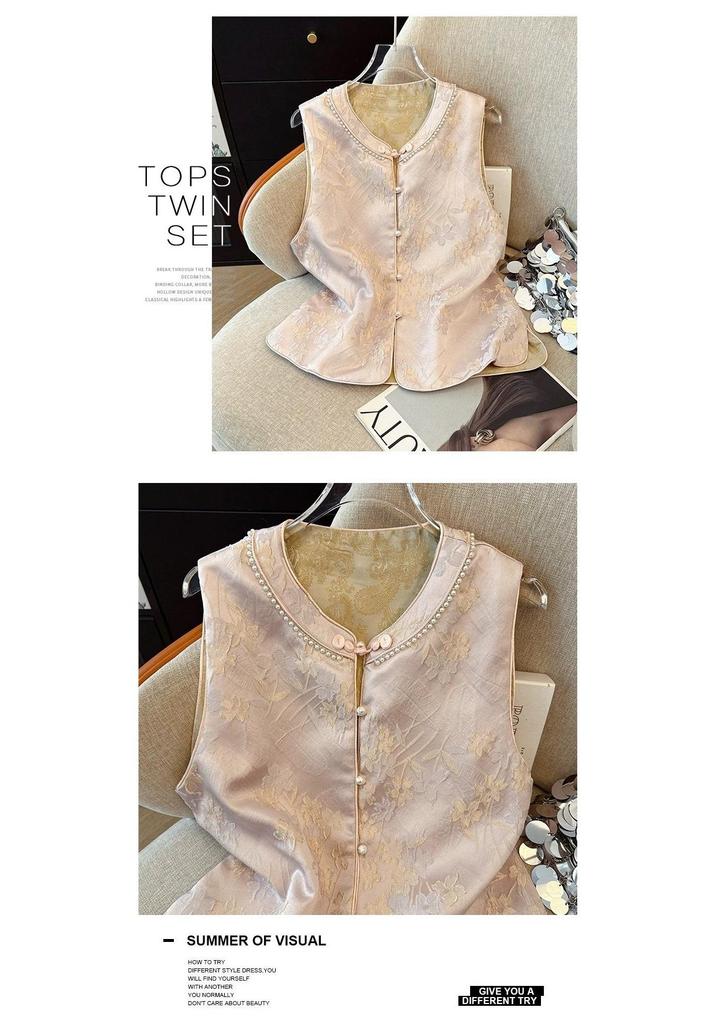 Spring Floral Vest for Women: Chinese Style, Plus Size, Mid-Aged Fashion