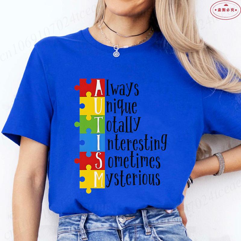 

Autism Puzzle T-Shirt for Unisex Autism Awareness Month Summer Short Sleeve Tees Harajuku Streetwear Female Aesthetic Clothing S