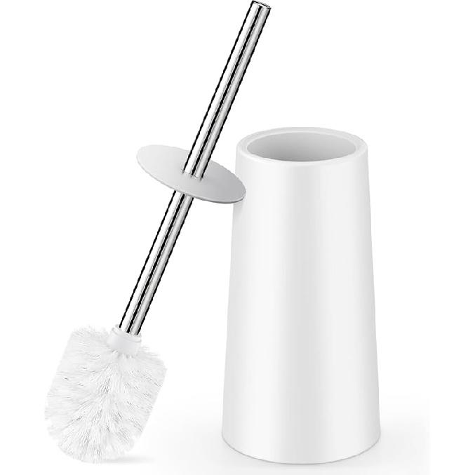 Toilet Brush and Holder, Toilet Brush with 304 Stainless Steel Long Handle, Toilet Bowl Brush for Bathroom Toilet-Elegant-Cleaning-Bristles(White)