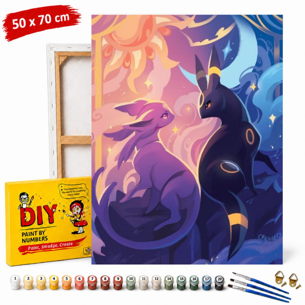 Image À Peindre Par Numéros Avec Cadre Pokemon Umbreon Et Espeon 50X70 Cm