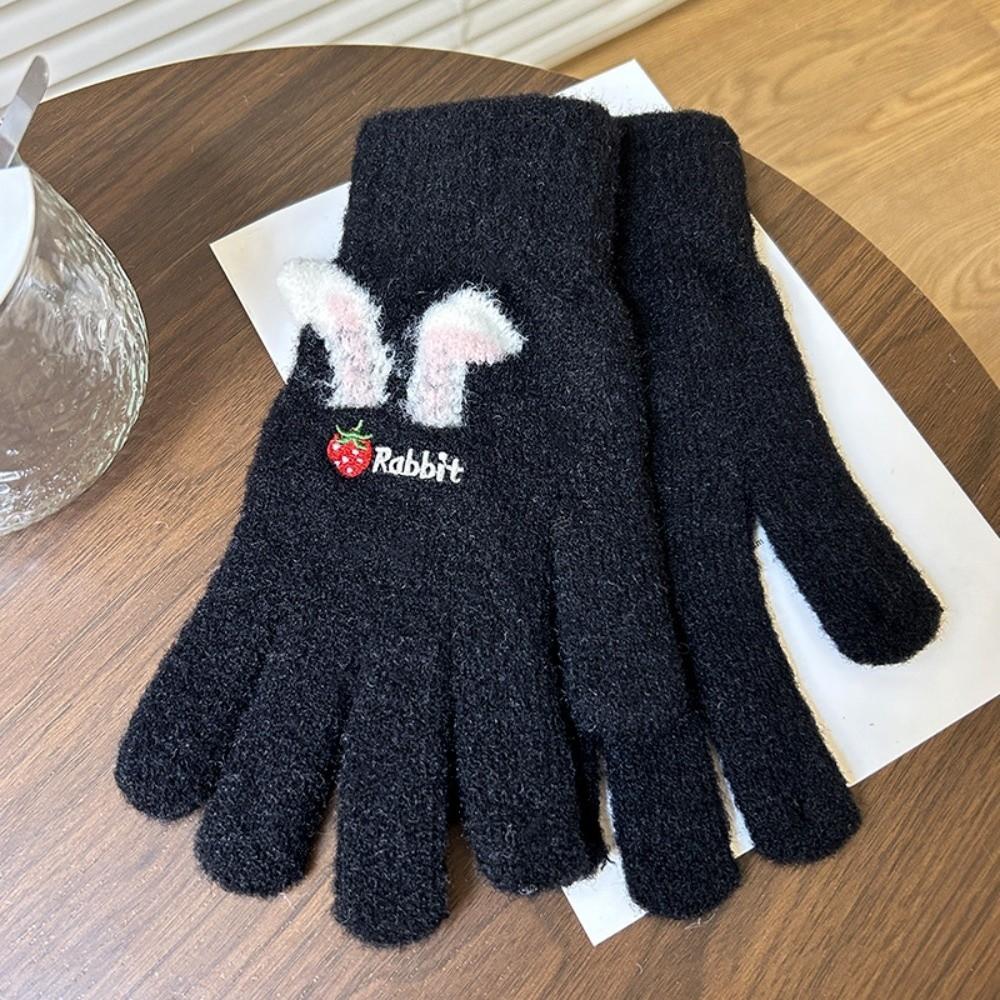21cm x 8cm Strawberry Rabbit Winter Warm Gloves Embroidered Nylon Knitted Gloves Sdudent
