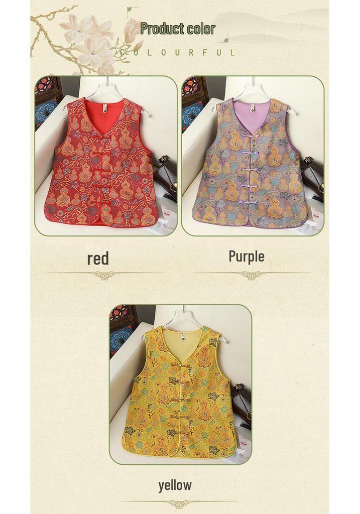 2026 Frühjahr/Herbst Damen Rote Jacquard-Weste mit Froschknöpfen - Ärmellose Oberbekleidung im Chinesischen Nationalstil