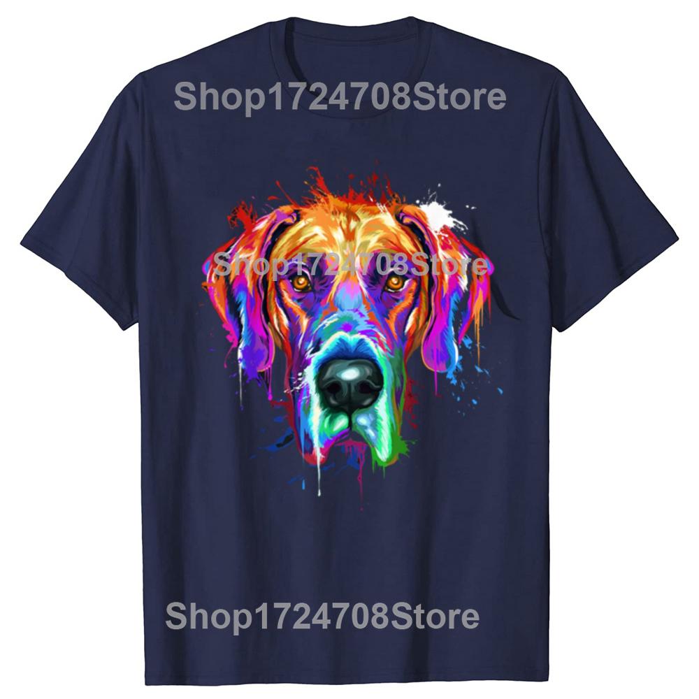 Lustige Dogge Splash Art Bunte Grafik T-Shirts Herren Damenmode Lässiges T-Shirt 100% Baumwolle Locker Übergroßes T-Shirt