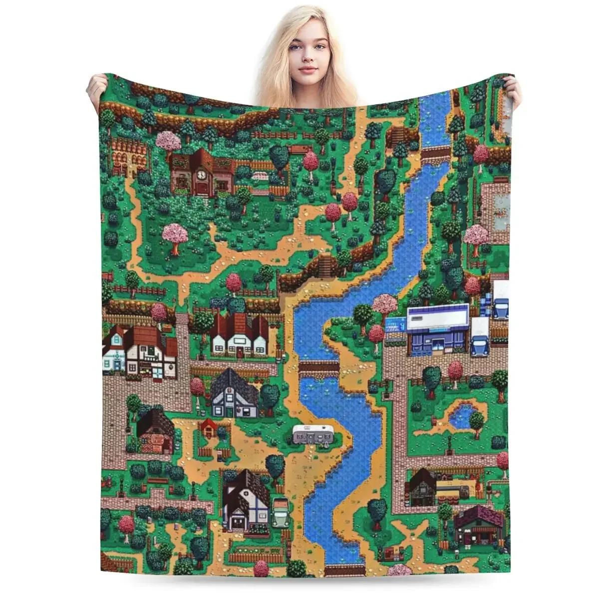 Одеяла с картой города Stardew Valley, мягкое теплое фланелевое одеяло, постельное белье для кровати, гостиной, пикника, путешествия, домашний диван 75cmx90cm