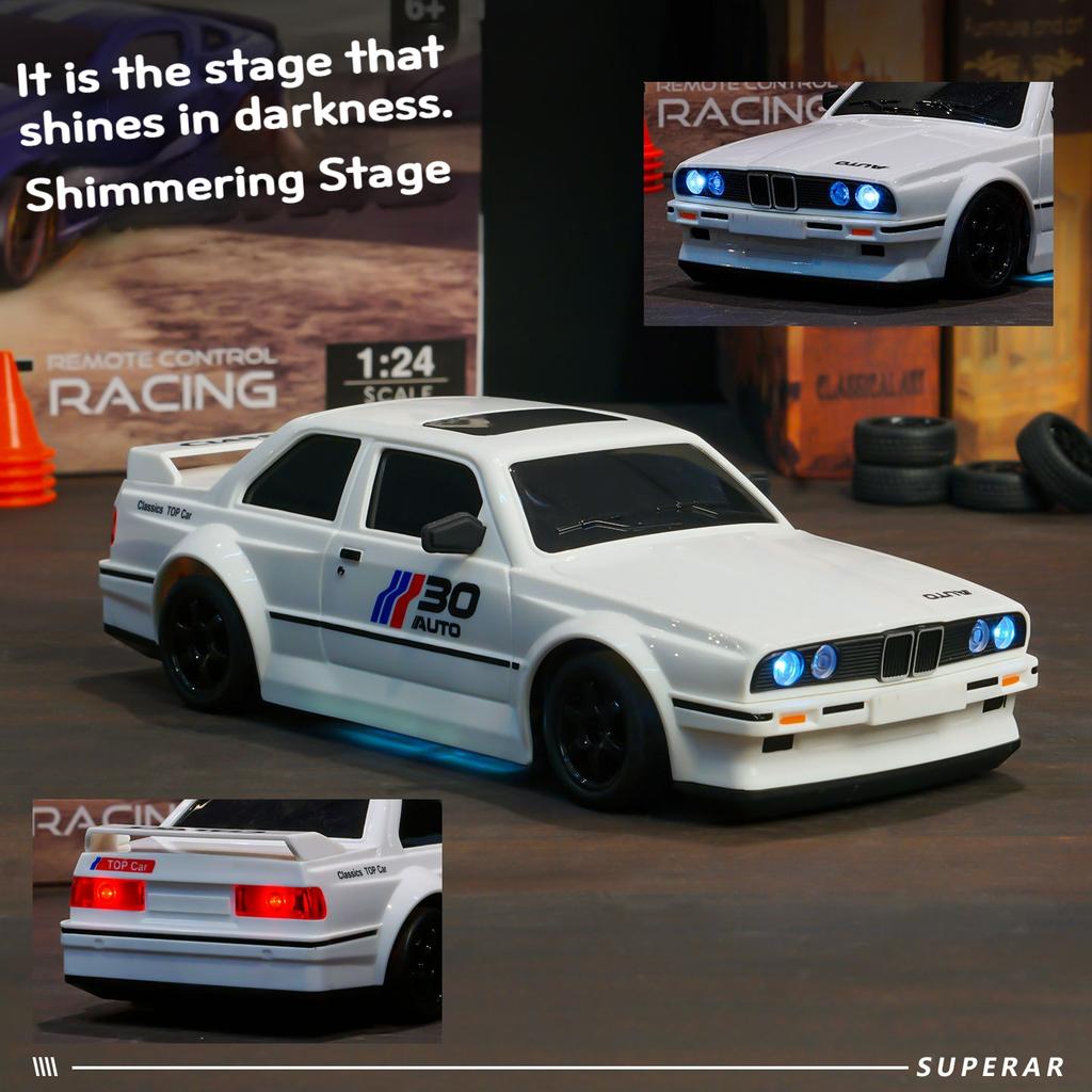 1:24 Scale Model Cars - Four-wheel drive RC high-speed vehicle, 2.4G remote control racing car, retro BMW E30 model toy car