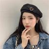 Retro Korean Female Keep Warm Girls Autumn Love Heart Leather Buckle Women Caps Painter Hat Beret