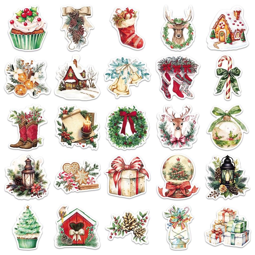 50pcs Retro Christmas Cartoon Stickers for Notebook, Skateboard, Speaker, Desktop