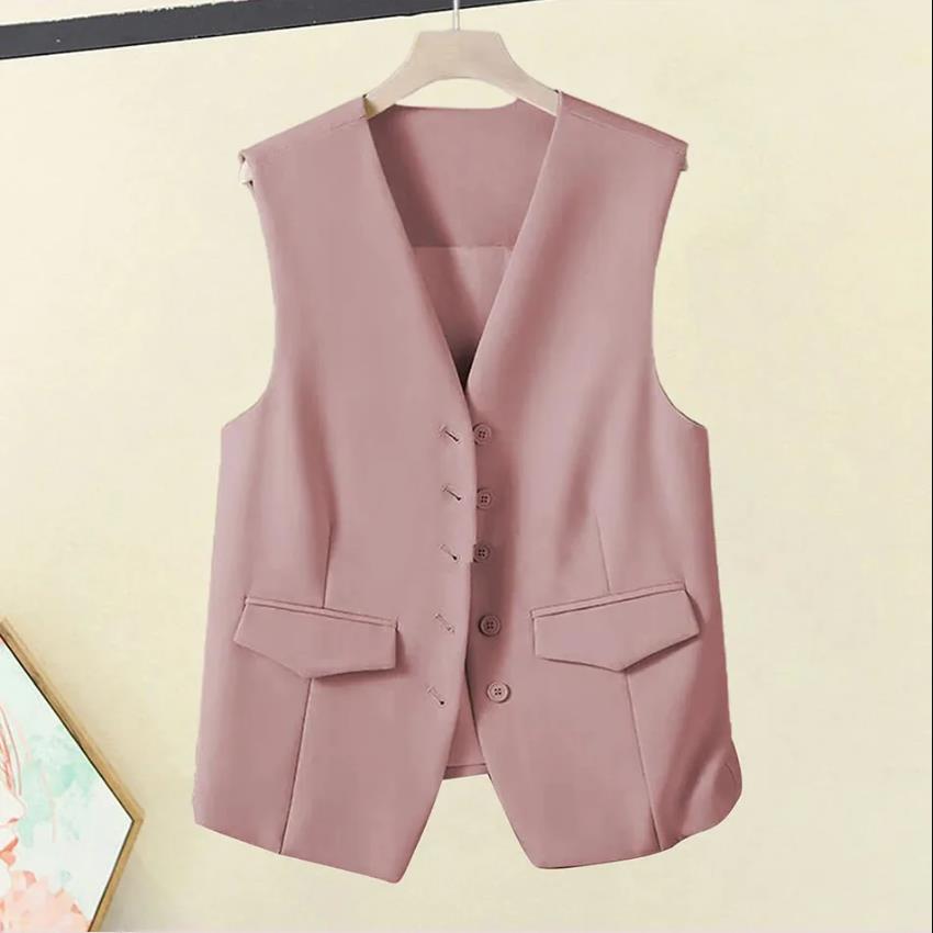 Gilet da Donna Elegante con Scollo a V Senza Maniche per Ufficio Stile Pendolare Monocolore Monopetto