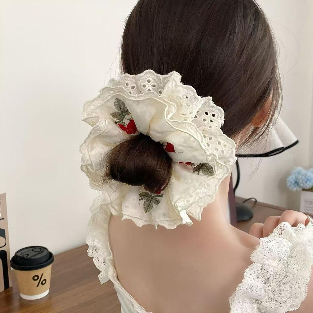 1pc weet Embroidered Cherry Four-Layer Lace large intestine hair ring Elegant Headband Scarf Hairpin, Bun Hairpin Flower Hairpin