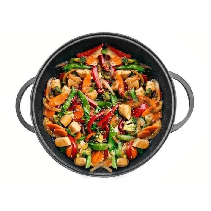 Wok - 36cm - couvercle en verre - antiadhésif - poignées en silicone