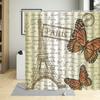 Retro Paris Tower Flower Oil Painting Shower Curtain Elegant Fabric Waterproof Bathroom Decor Screens Bath Curtains With 12 Hook