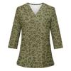 Women's Printed V-Neck Uniform Top with Single Pocket and Side Slit, 3/4 Sleeve