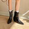 Stylish Pointed Toe Booties 2025 Fall Vintage Block Heel Pleated Rear Zipper Non-Slip Wear-Resistant Low Heel