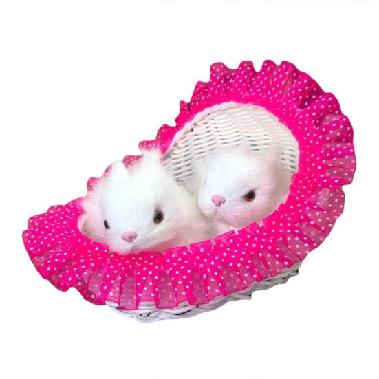 

Реалистичная пушистая фигурка двойного кролика, сидящего в корзине, украшение для домашнего стола