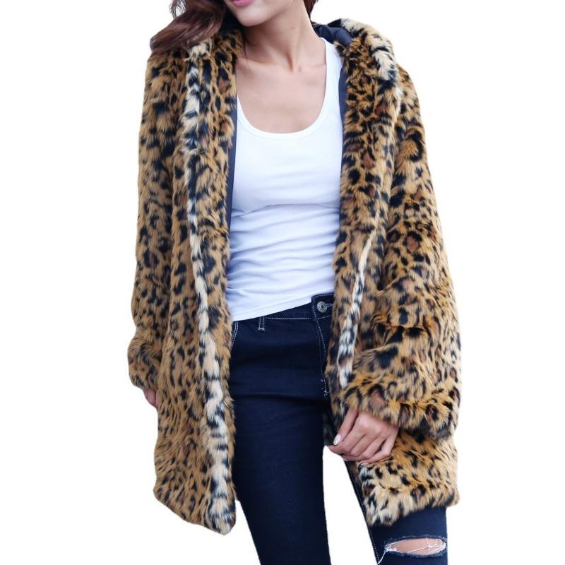7 Leopard print throwing hat long women's coat coat autumn and winter new imitation fur top women