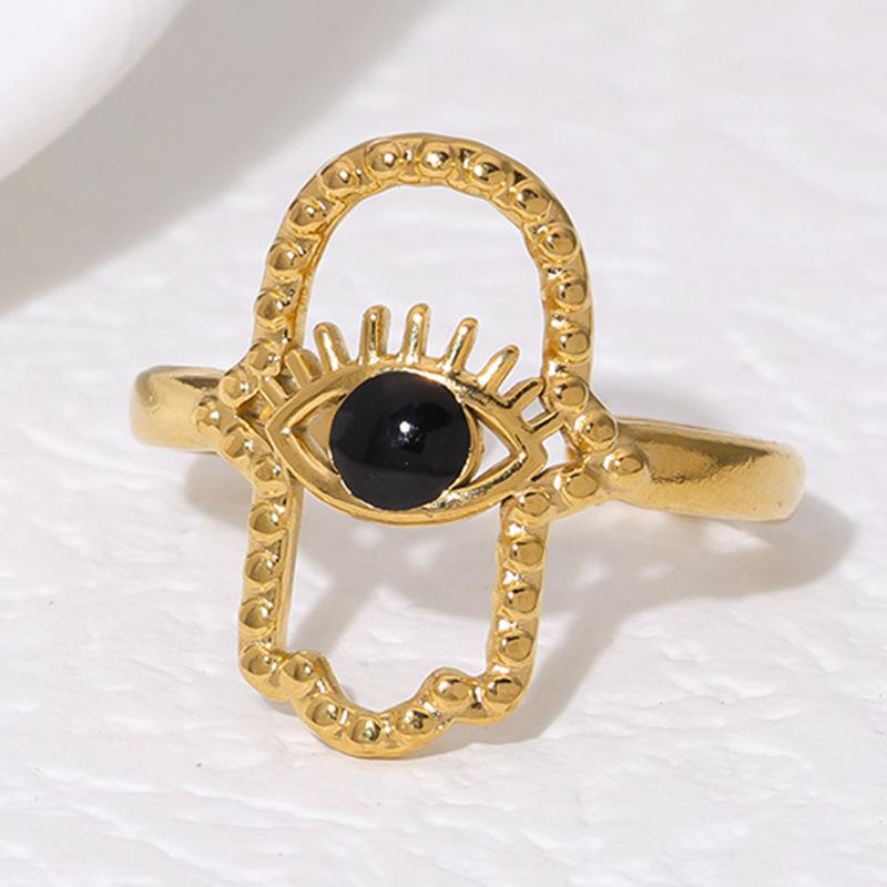 

European & American Fashion: 18K Gold Devil s Eye Open Ring in Retro Titanium Steel чорний