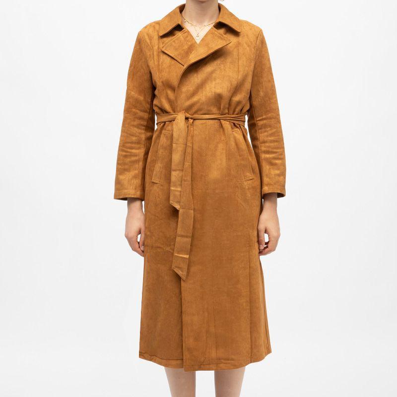 Trench long camel effet daim faragot à nouer Femme LA PETITE ETOILE