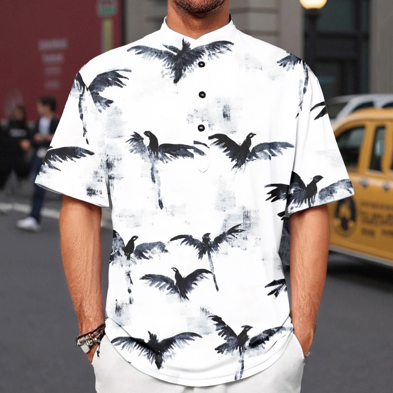 

Летний новый мужской повседневный воротник-стойка с коротким рукавом воротник рубашки XL белый