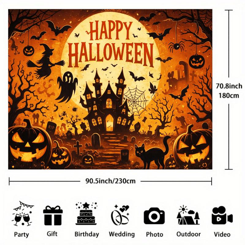 2D planar Halloween party banner background. Halloween theme featuring pumpkin lanterns flying witches and ghosts.zyc