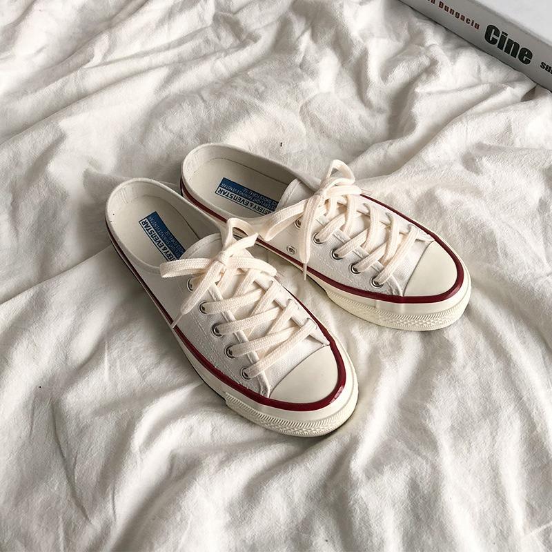 Half-drag canvas shoes female student white shoes versatile 203
