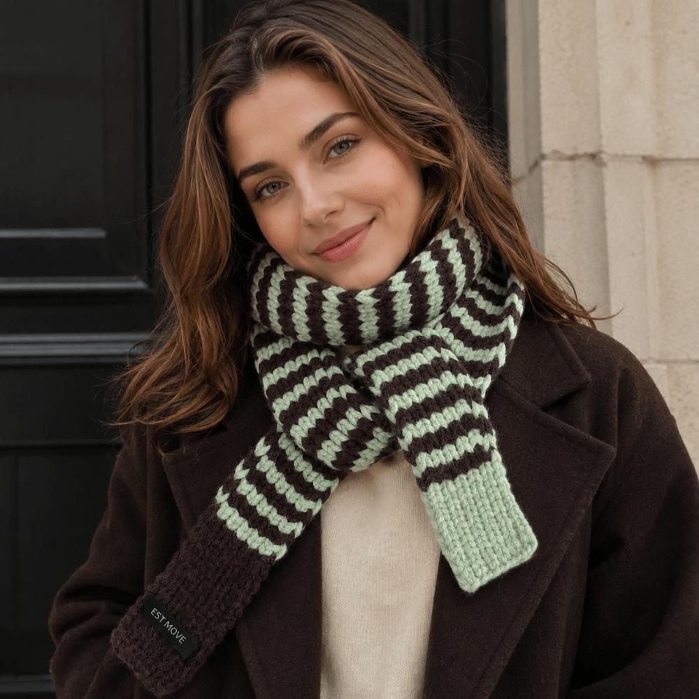 Neck Protection Winter Warm Scarf Striped Pattern Neck Scarf Vintage Knitted Long Scarf  Winter