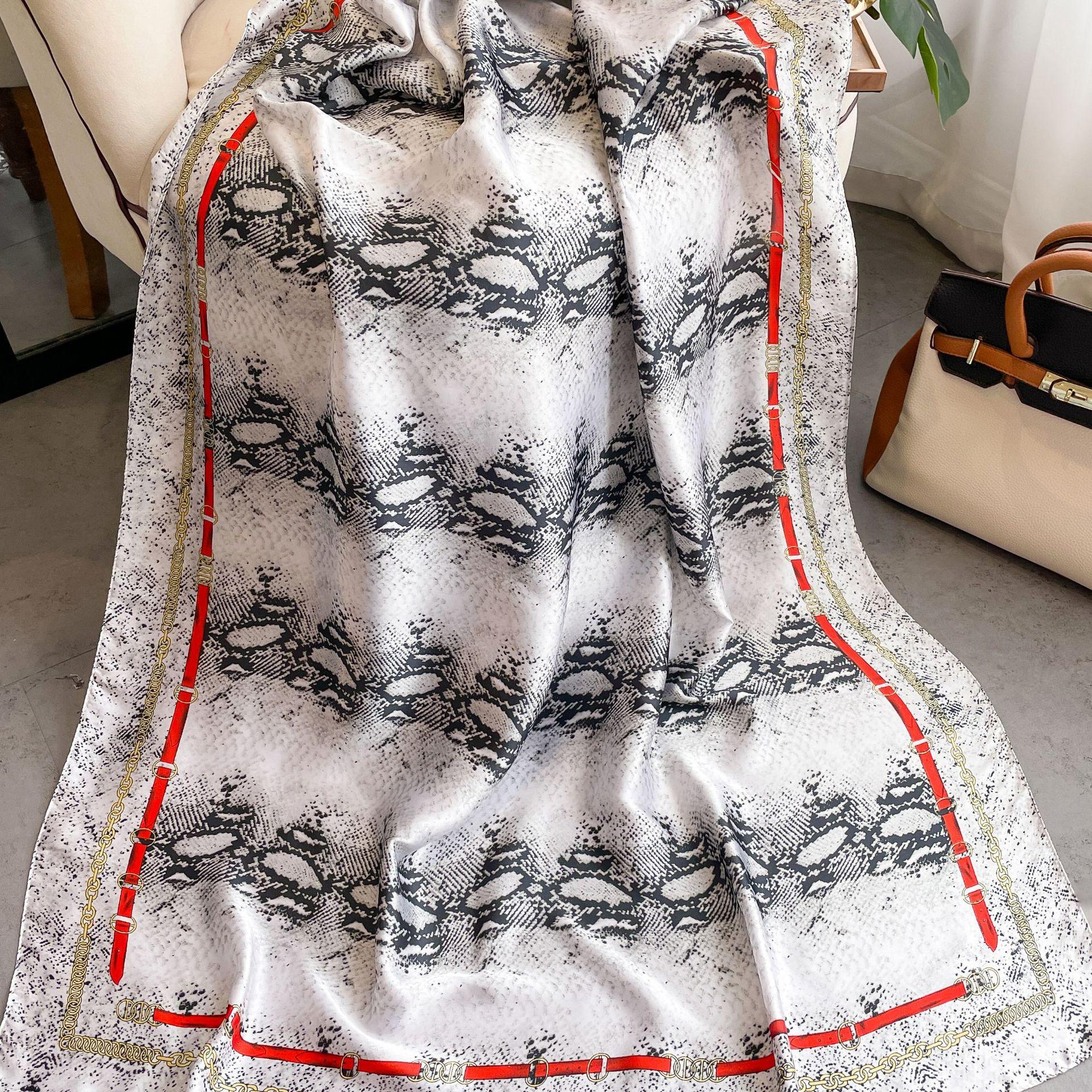 

Высококачественные роскошные шелковые шарфы, повязка на голову, шарфы, шейный шарф для женщин, шелковый шарф с цепочкой, женская декоративная шаль 180*90cm белый