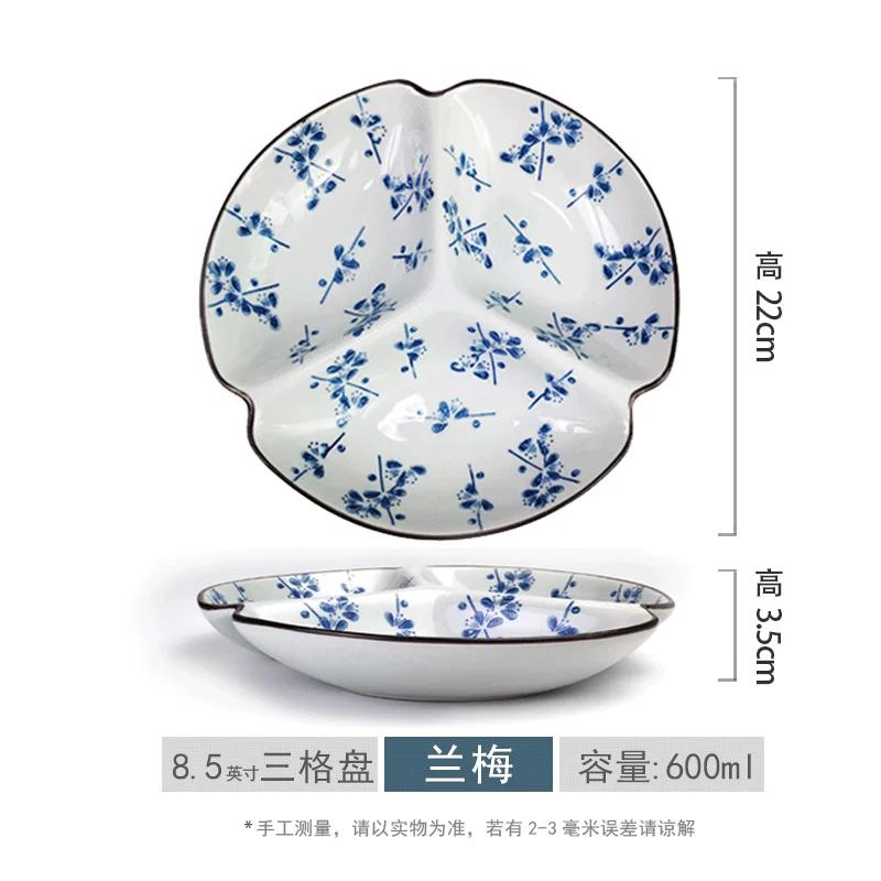 Japoński styl Talerz działowy, Ceramiczny domowy talerz do sałatek owocowych z wieloma kratkami, Talerz jadalny do szybkiej utraty wagi, 1 szt.