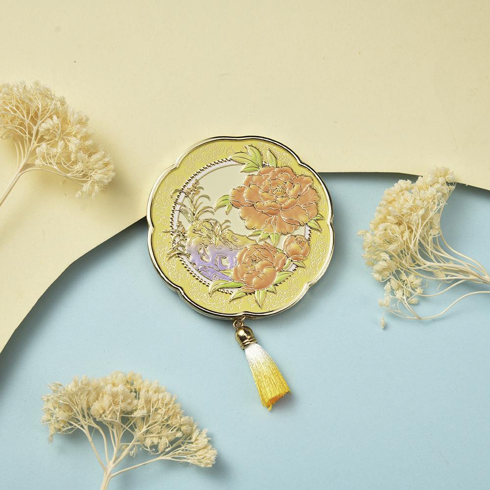 Peony Folding Mirror: Electroplated Metal with Cultural Print - New Chinese Style Souvenir