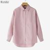 ZANZEA Women Casual Turn Down Collar Long Sleeve Loose Stripe Blouse