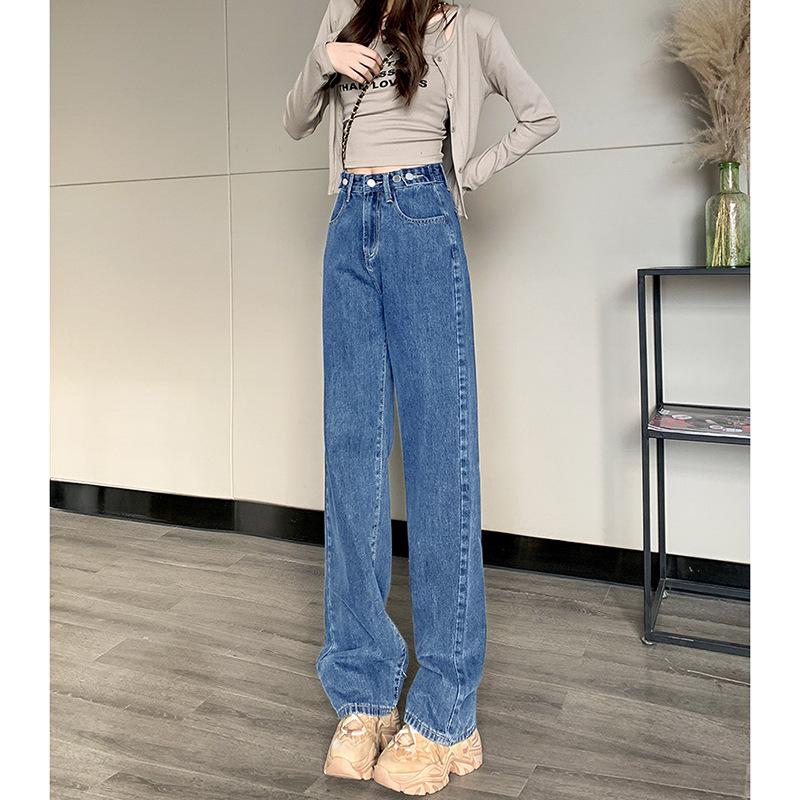 863 Retro Hong Kong Style Women's High Waist Wide Leg Jeans with Adjustable Waist - 2022