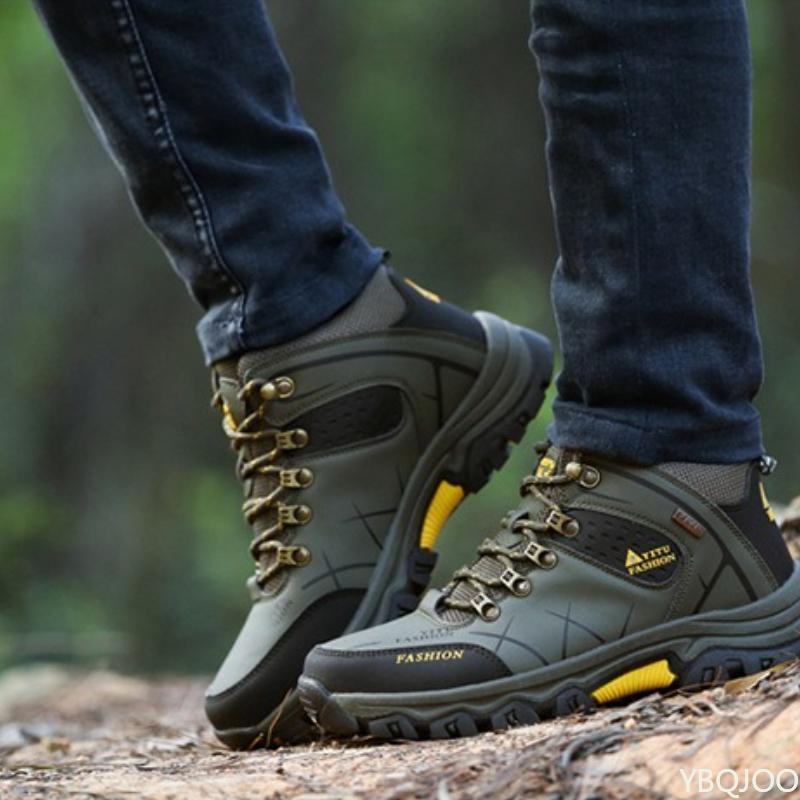 Fashion Autumn Winter Men's Hiking Shoes High Top Leather Thick Warm Insulation Anti Slip Wear-resistant Men's Shoes for Outdoor Hiking
