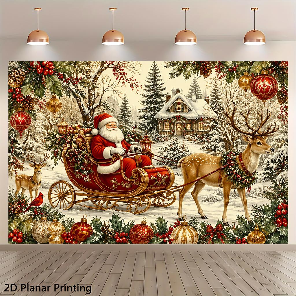 1Pcs Santa Sleigh Reindeer Cottage Decoration Background Christmas Backdrop Decorations For Photo Studio Photo Booth Party