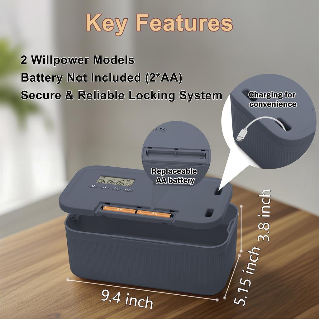 2.8L Timer Lock Boxe Electronic Multipurpose Lockable Storage Box with Combination Lock and Digital Timer Safe Storage Organizer