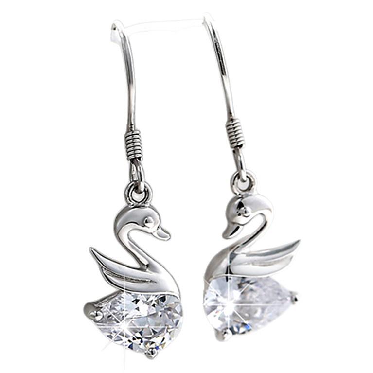 Elegant Rhinestone Swan Earrings - Korean Fashion, White Diamond Love Trend