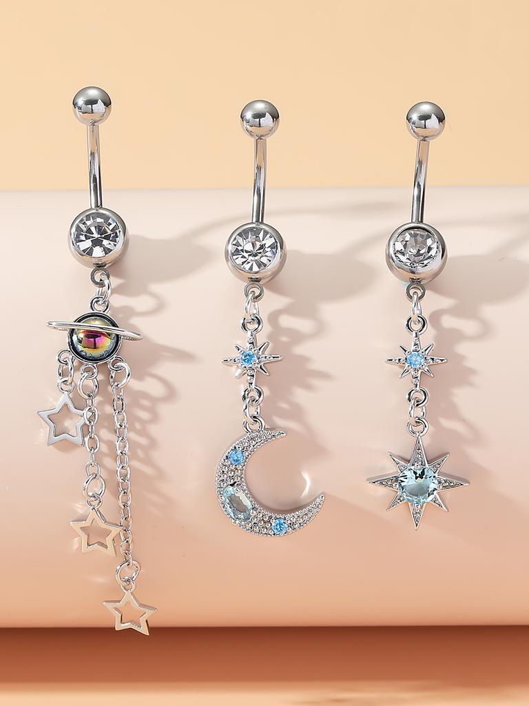 3-5pcs/Lot Belly Button Ring Sets Heart Butterfly Flower Dangled Belly Piercing Nombril 14G Curved Navel Rings Jewelry for Women
