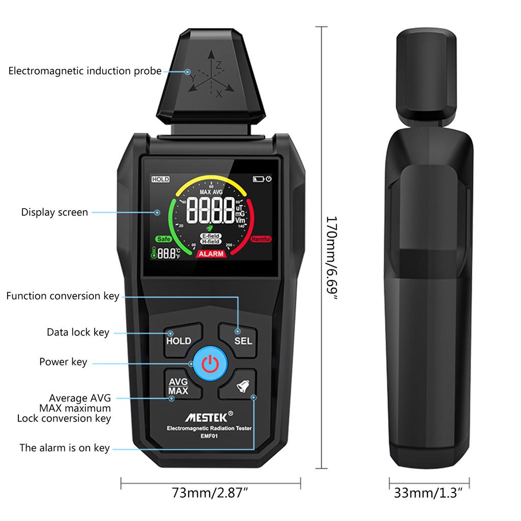 LCD Display Screen Electromagnetic Magnetic Field Radiation Detector EmissionDosimeter Tester for Home Inspection Office