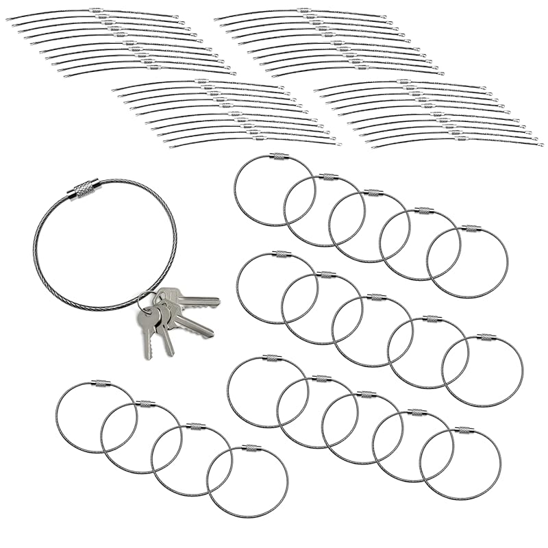 

[NYANDELMO] wire keychain 15cm screw type metal waterproof Rust prevention powerful wire ring key chain key arrangement Loss prevention 100 pieces set