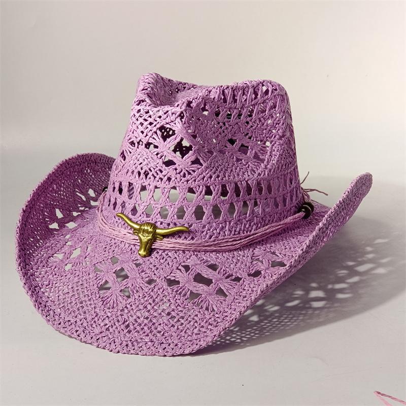 Vintage Summer Beach Bohemian Straw Hat Shell Women Men Western Cowboy Hats Wooden Beads Hollow Out Sun Hat Holiday Cap