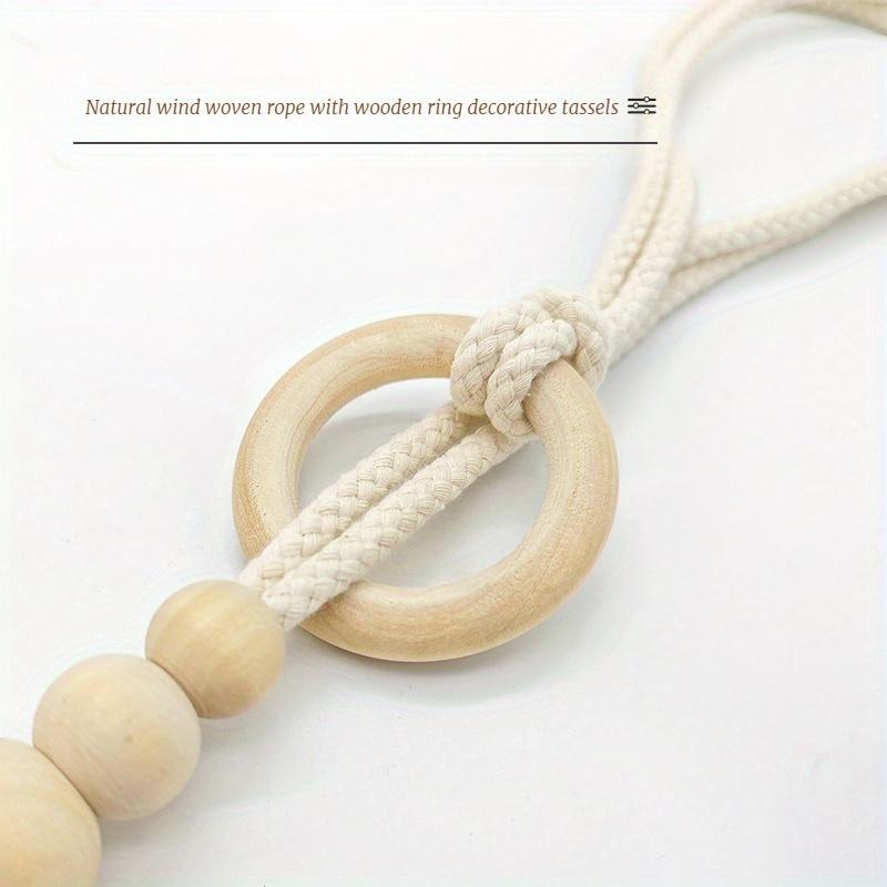 2pcs Bohemian Handmade Tassel Curtain Tiebacks with Wooden Beads - Polyester, Modern Boho Style Window Drape Holdbacks for Home Decor