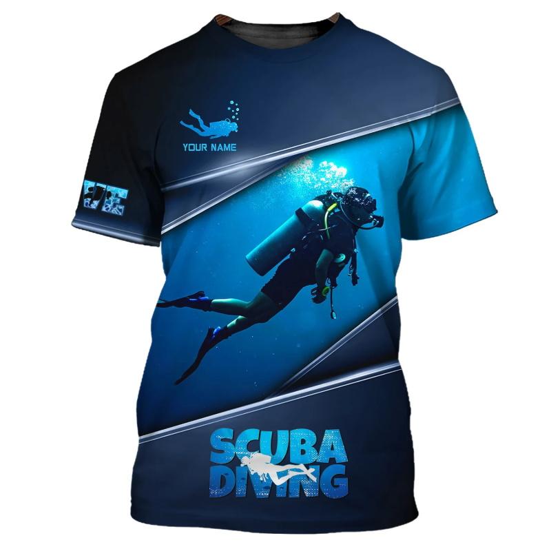 Custom Name 3D Print Diver T Shirts Tops Summer Short Sleeve Casual Scuba Diving Tshirt for Men Clothes Mens Shirts
