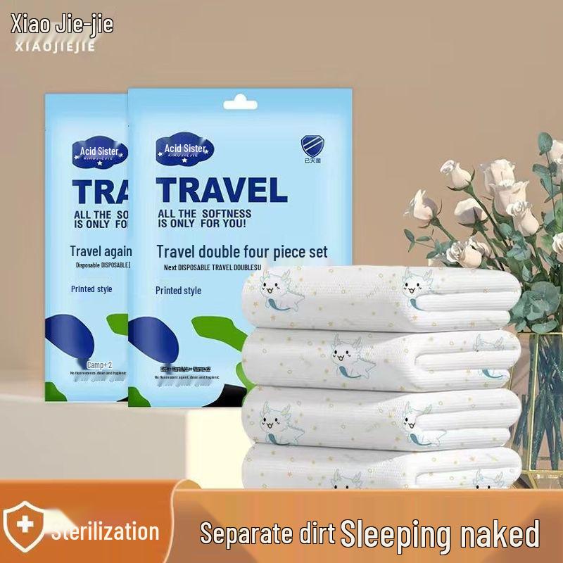 Travel Bedding Set: Disposable 4-Piece with Duvet Cover, Pillowcase, and Bed Sheet - Thickened and Stain-Proof for Hotels & Business Trips