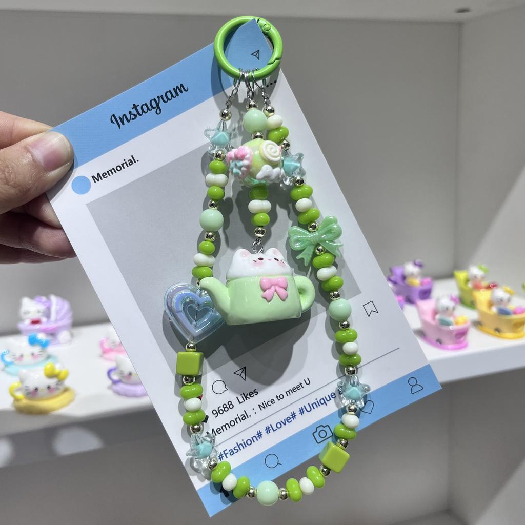 Mobile Phone Chain, Hand-painted Bead Side Rice Bead Mobile Phone Chain Hug Series Teapot Pendant