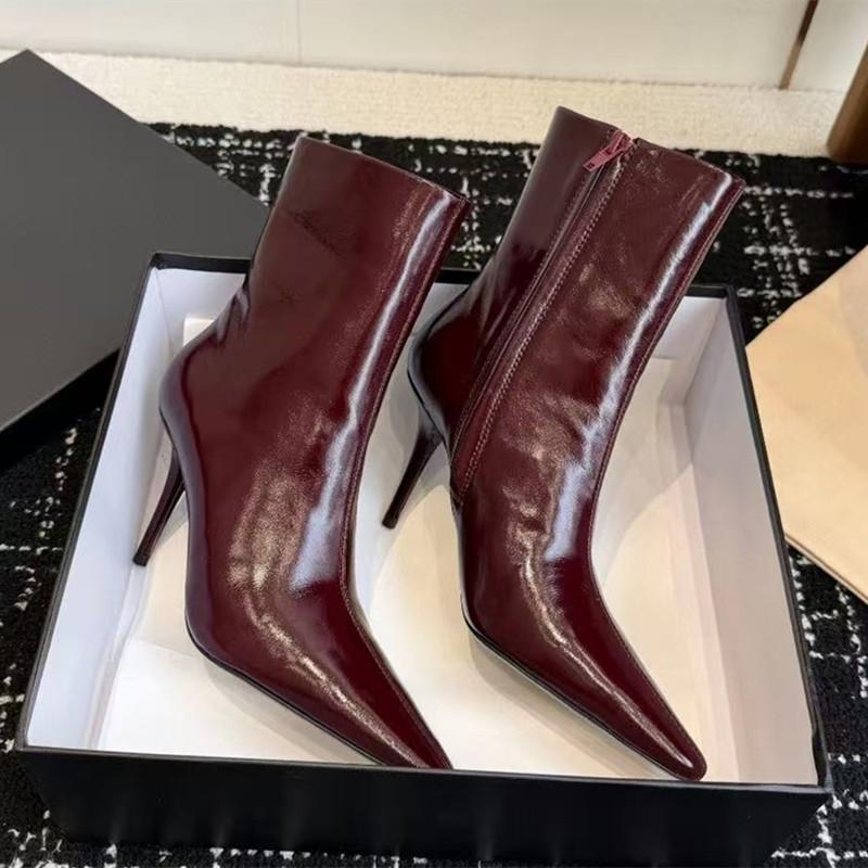 Autumn Winter Fashion Patent Leather Women Ankle Boots Elegant Pointed toe Thin High heels Ladies Chelsea Dress Booties Shoes