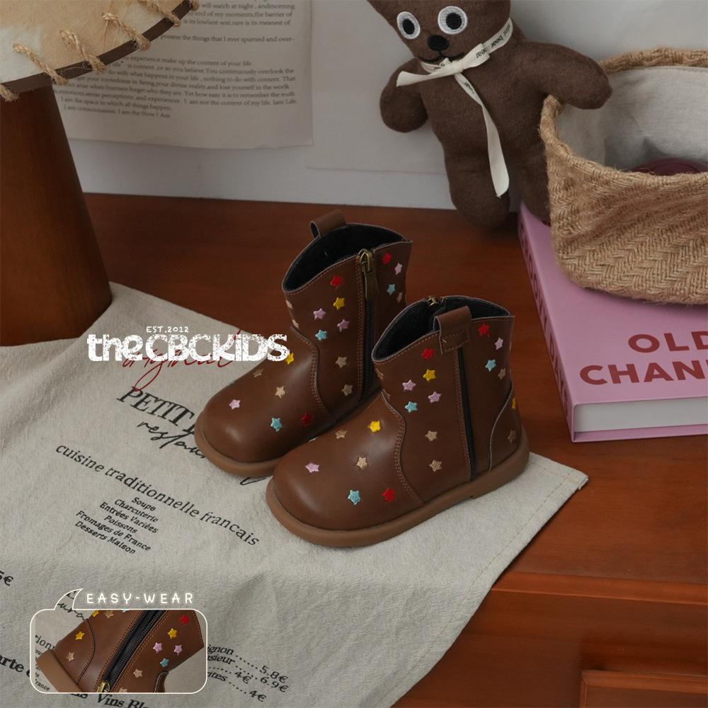XSHX Retro "Miao Star" Children's Knight Boots Chelsea Leather Boots Boys and Girls Side Zipper 248089