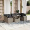 Vidaxl 8-Cz. Garden Furniture Set, Cushions, Light Grey Poly Rattan