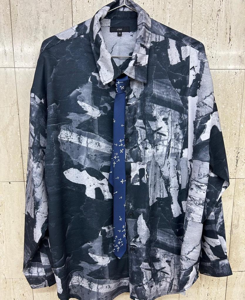 [Made In Japan] Rock-style Cross Pattern Tie (NavySilver)