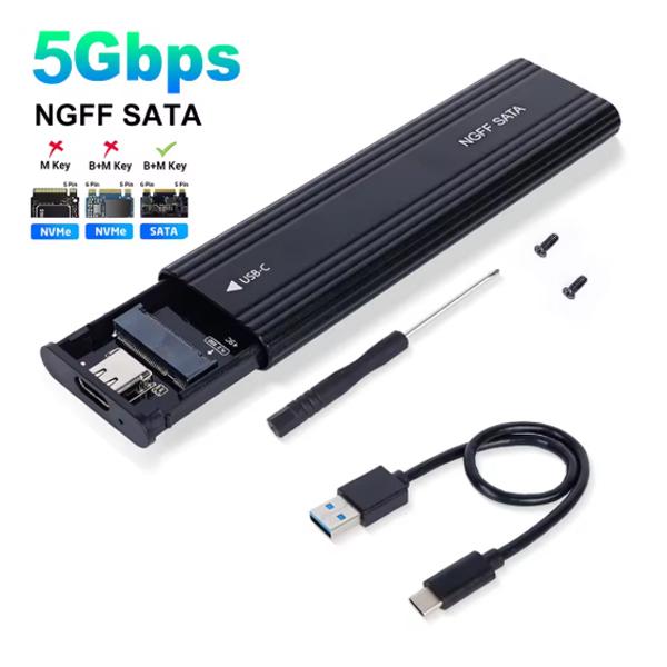 NVME M.2 Solid State Drive External Enclosure 2230/2242/2260/2280 M.2 To USB C 10Gbps SSD Aluminum Case Type A+C for M/M+B Key
