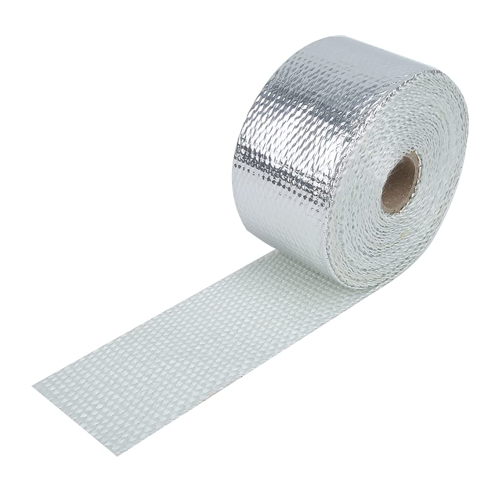 Atyhao 5cm X 5M Glass Cloth Tape Heat Resistant Thermovantage Adhesive Insulation Silver Muffler Pipe Engine Room