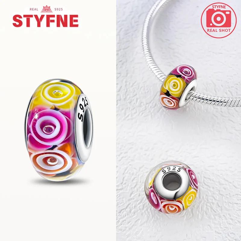 Original Copper Flower Charms Glass Bead Colored Murano Fit Bracelet Diy For Women Fine Jewelry Gifts Making