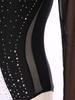 Women Long Sleeve Rhinestones Mesh Gymnastics Leotard Bodysuit Ice Skating Jumpsuit
